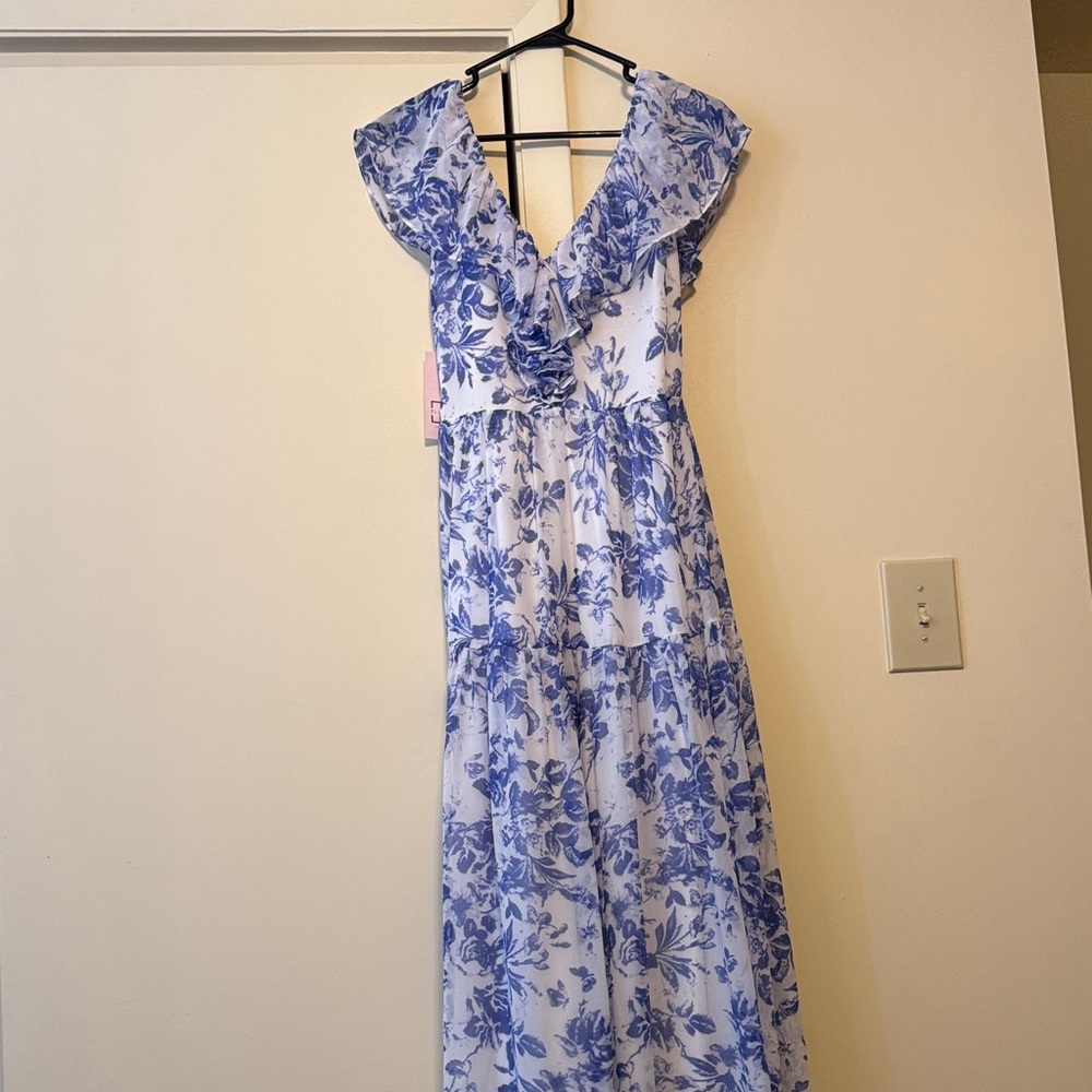 Lucy Paris Blue and White Floral Maxi Dress
